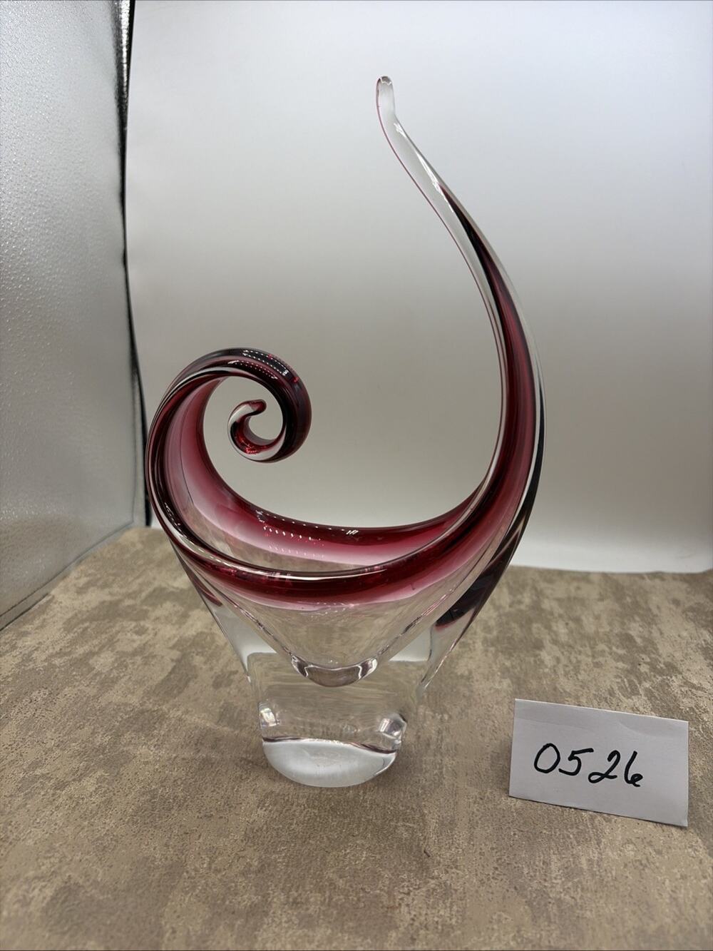 UNIQUE SIGNED CHALET CANADA MID CENTURY MODERN ART GLASS CENTERPIECE CRANBERRY!